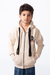 Boy's Zip-Up Unique Black Drawstrings Bold Back Graphic Print Sweatshirt