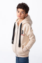 Boy's Zip-Up Unique Black Drawstrings Bold Back Graphic Print Sweatshirt