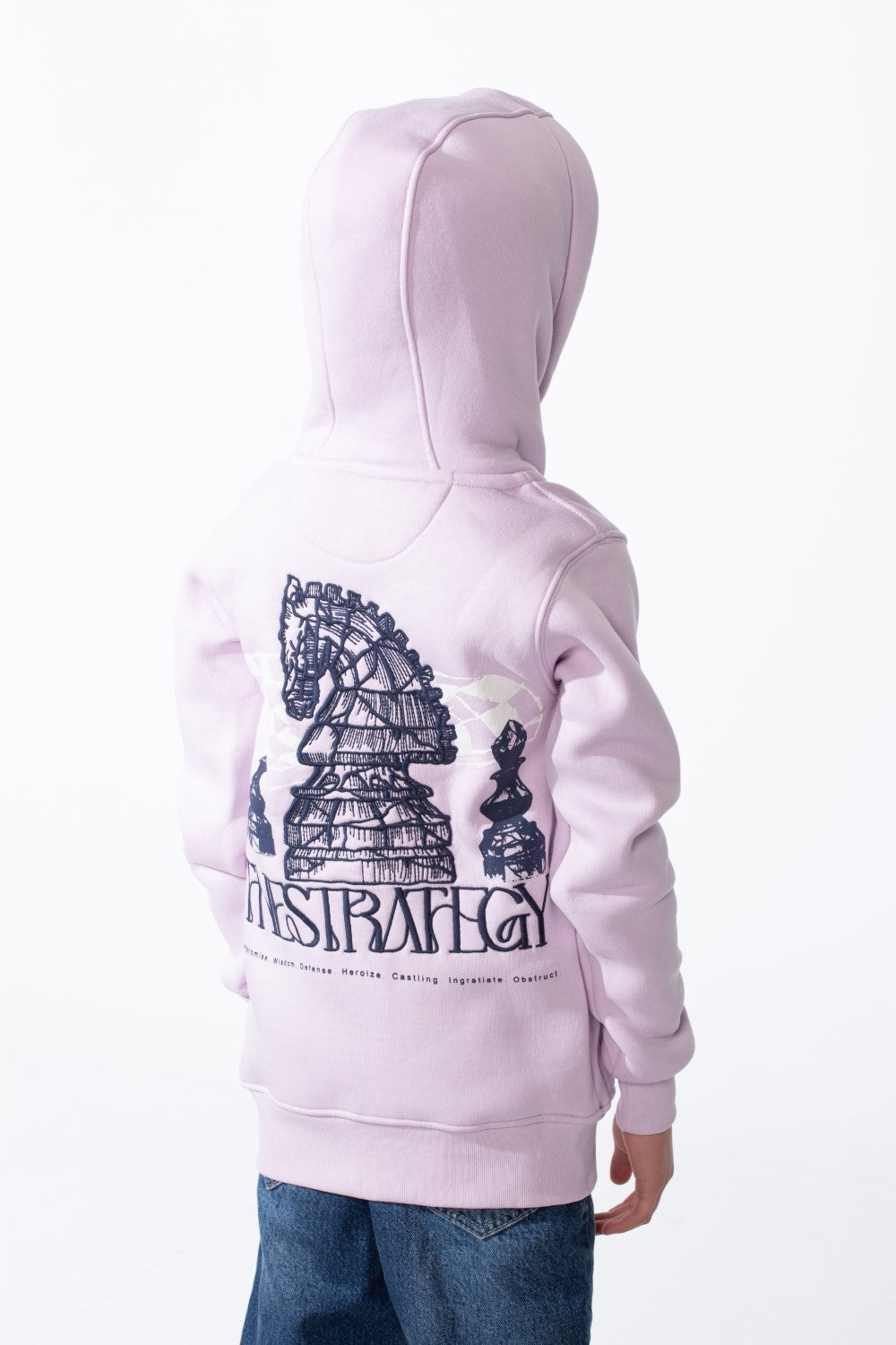 Boy's Zip-Up Unique Black Drawstrings Bold Back Graphic Print Sweatshirt