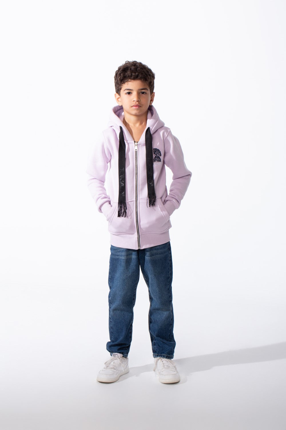 Boy's Zip-Up Unique Black Drawstrings Bold Back Graphic Print Sweatshirt