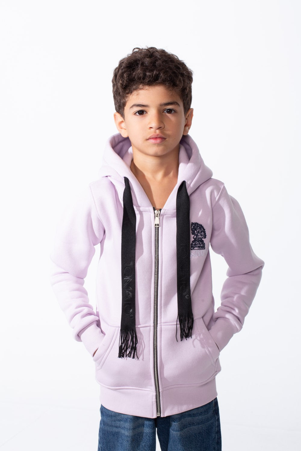 Boy's Zip-Up Unique Black Drawstrings Bold Back Graphic Print Sweatshirt