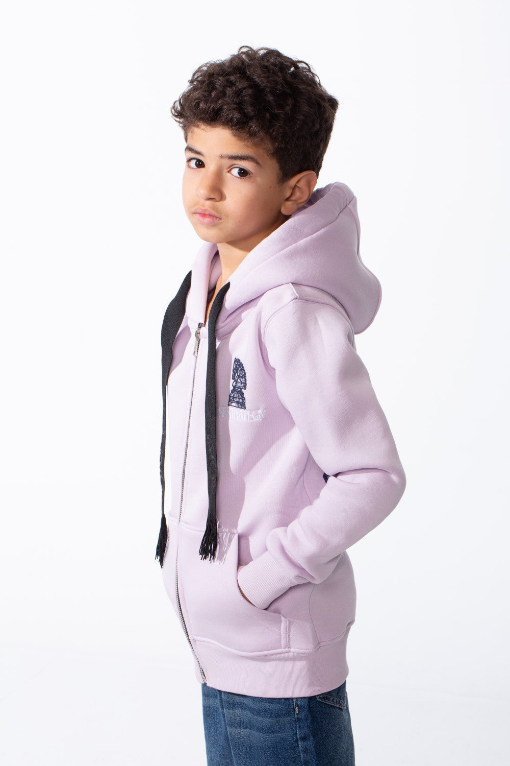 Boy's Zip-Up Unique Black Drawstrings Bold Back Graphic Print Sweatshirt