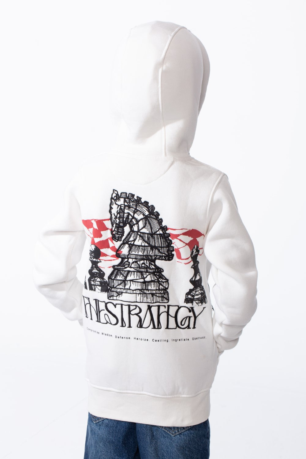 Boy's Zip-Up Unique Black Drawstrings Bold Back Graphic Print Sweatshirt