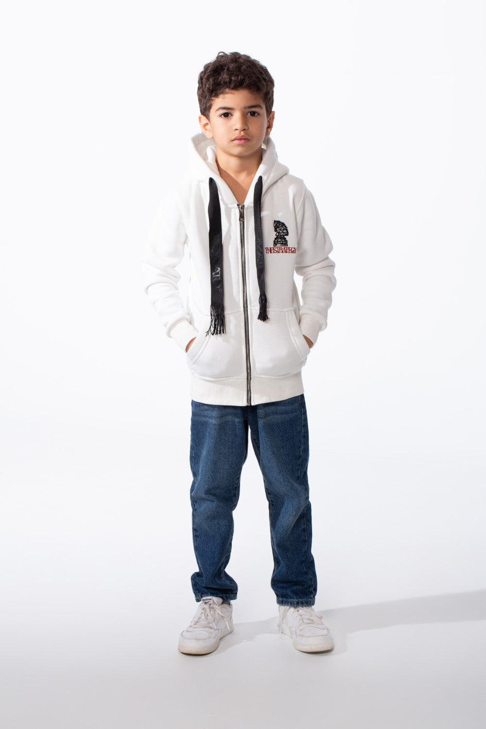 Boy's Zip-Up Unique Black Drawstrings Bold Back Graphic Print Sweatshirt