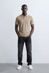 Men’s Tomato Store Tipped Polo Slim Fit T-Shirt Contrast Stripe Collar And Cuff Detail