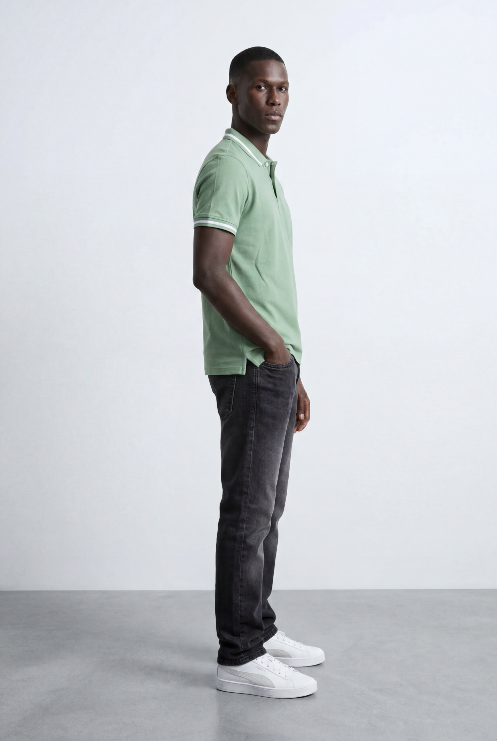 Men’s Tomato Store Tipped Polo Slim Fit T-Shirt Contrast Stripe Collar And Cuff Detail