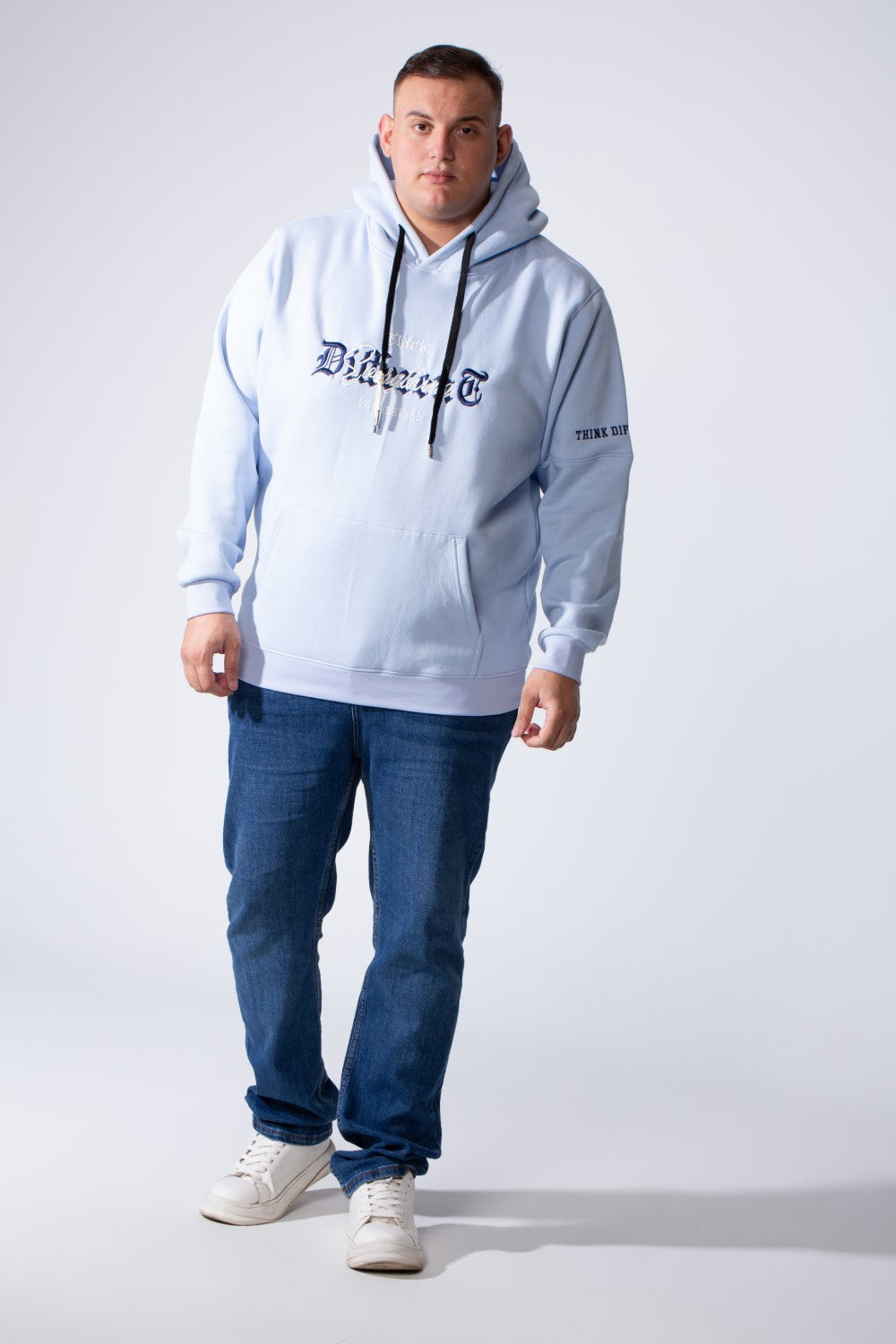 Men's Kangaroo Pockets With Graphic Text On Chest Long Sleeve Vertical Big Size Hood Sweatshirt