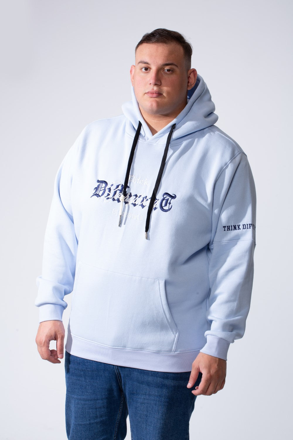 Men's Kangaroo Pockets With Graphic Text On Chest Long Sleeve Vertical Big Size Hood Sweatshirt