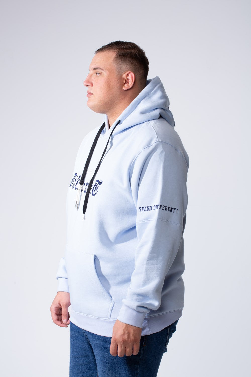 Men's Kangaroo Pockets With Graphic Text On Chest Long Sleeve Vertical Big Size Hood Sweatshirt