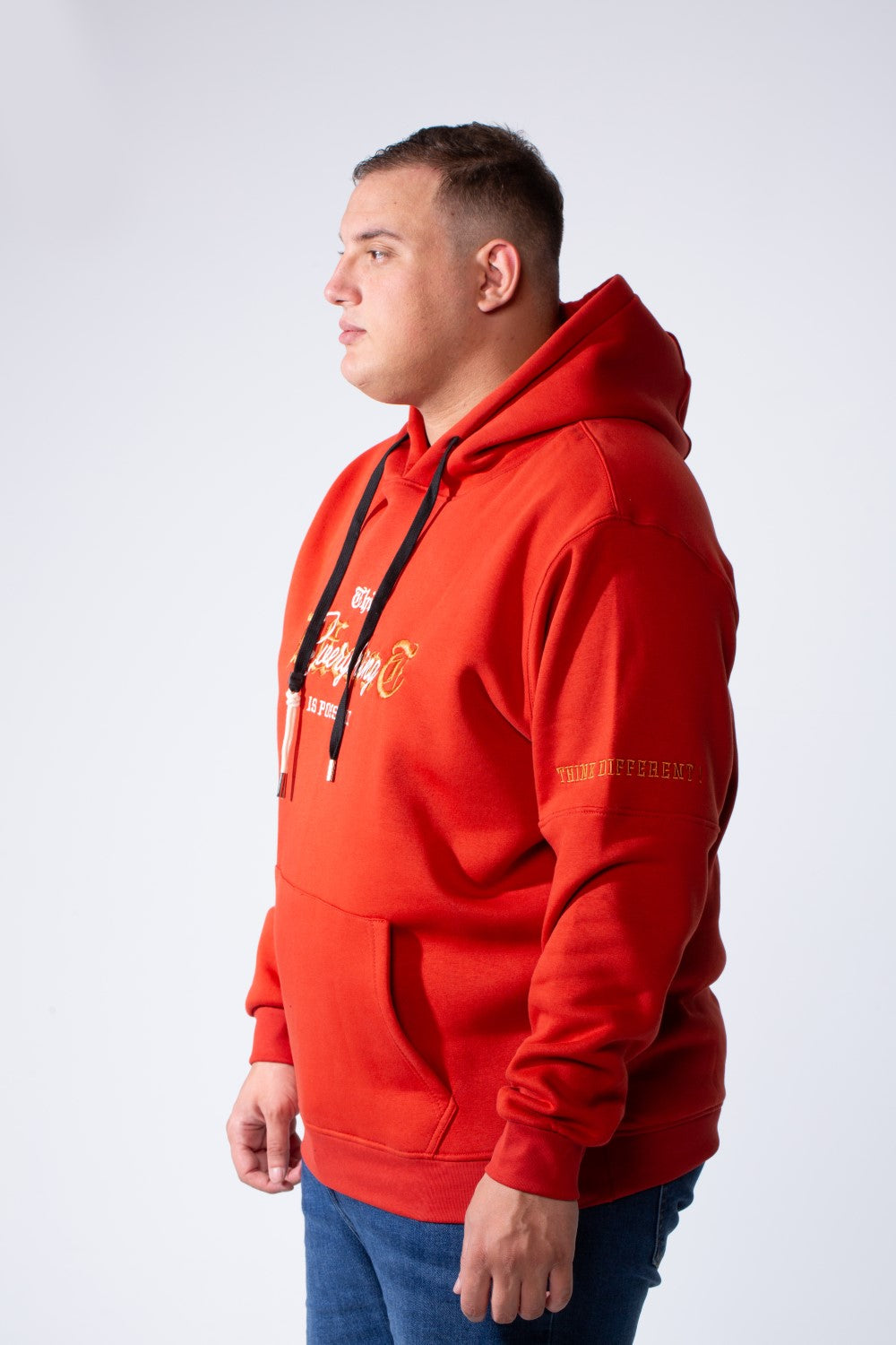 Men's Kangaroo Pockets With Graphic Text On Chest Long Sleeve Vertical Big Size Hood Sweatshirt