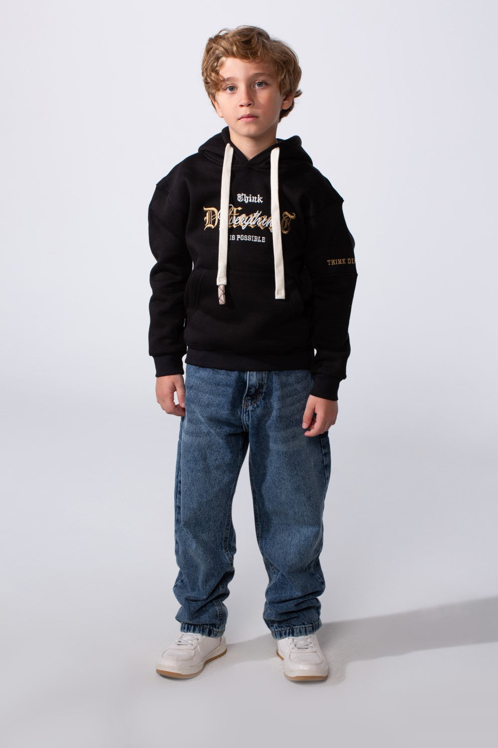 Boy's Slim Fit Front Kangaroo Pockets Chest Print With Comfy Daily Wear Melton Fabric Hooded Sweatshirt