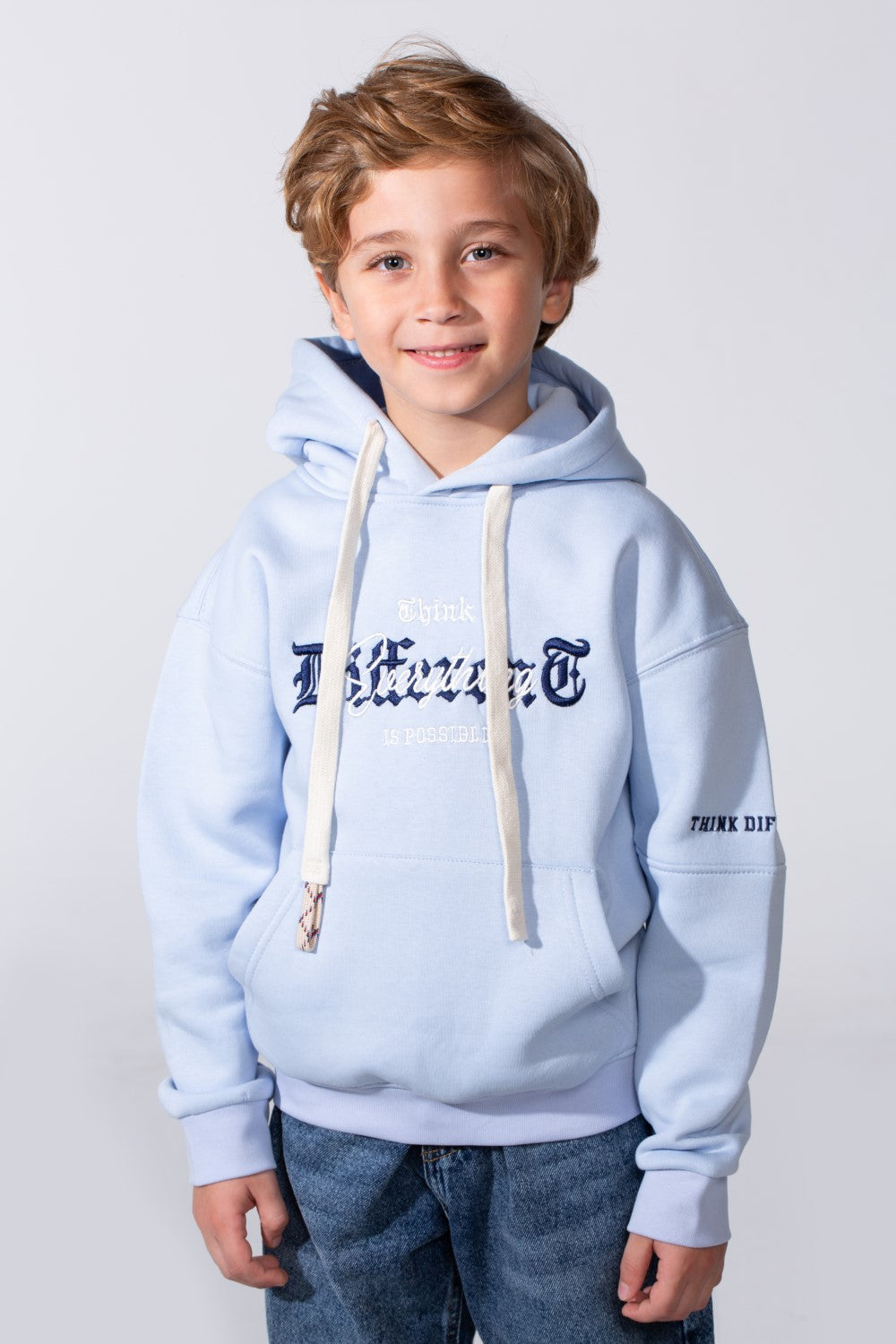 Boy's Slim Fit Front Kangaroo Pockets Chest Print With Comfy Daily Wear Melton Fabric Hooded Sweatshirt
