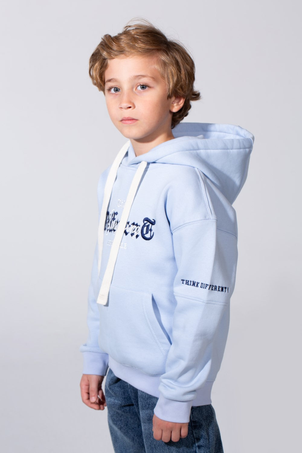 Boy's Slim Fit Front Kangaroo Pockets Chest Print With Comfy Daily Wear Melton Fabric Hooded Sweatshirt
