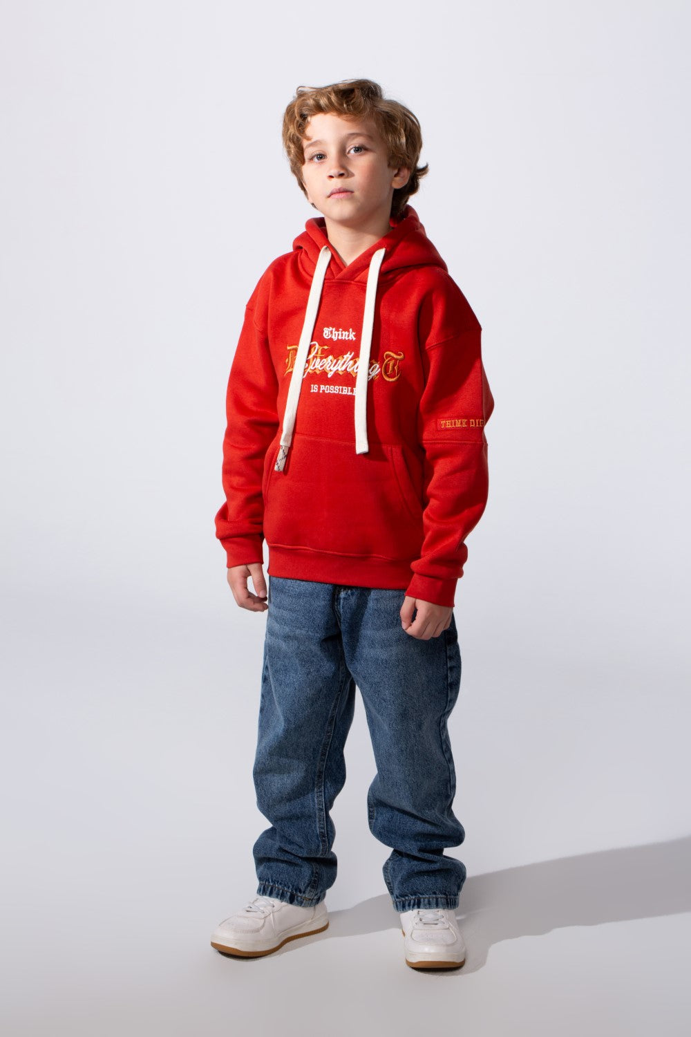 Boy's Slim Fit Front Kangaroo Pockets Chest Print With Comfy Daily Wear Melton Fabric Hooded Sweatshirt