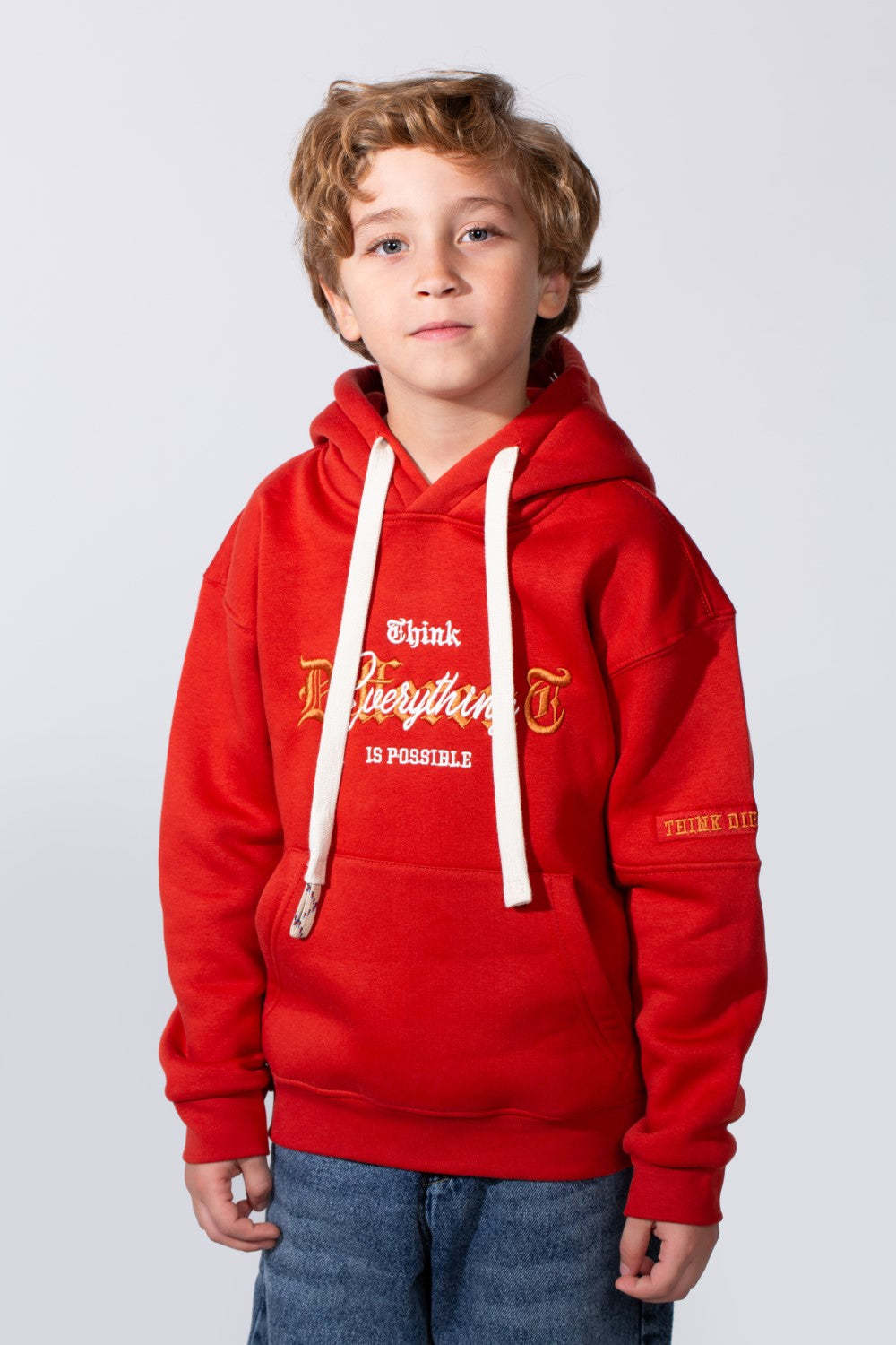 Boy's Slim Fit Front Kangaroo Pockets Chest Print With Comfy Daily Wear Melton Fabric Hooded Sweatshirt