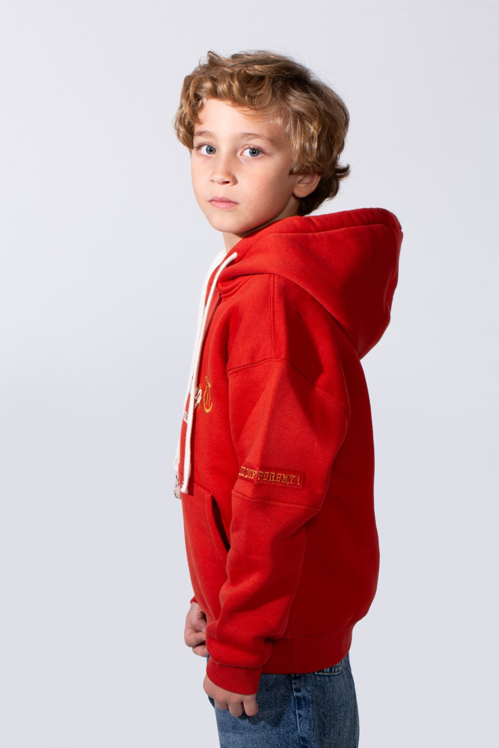 Boy's Slim Fit Front Kangaroo Pockets Chest Print With Comfy Daily Wear Melton Fabric Hooded Sweatshirt