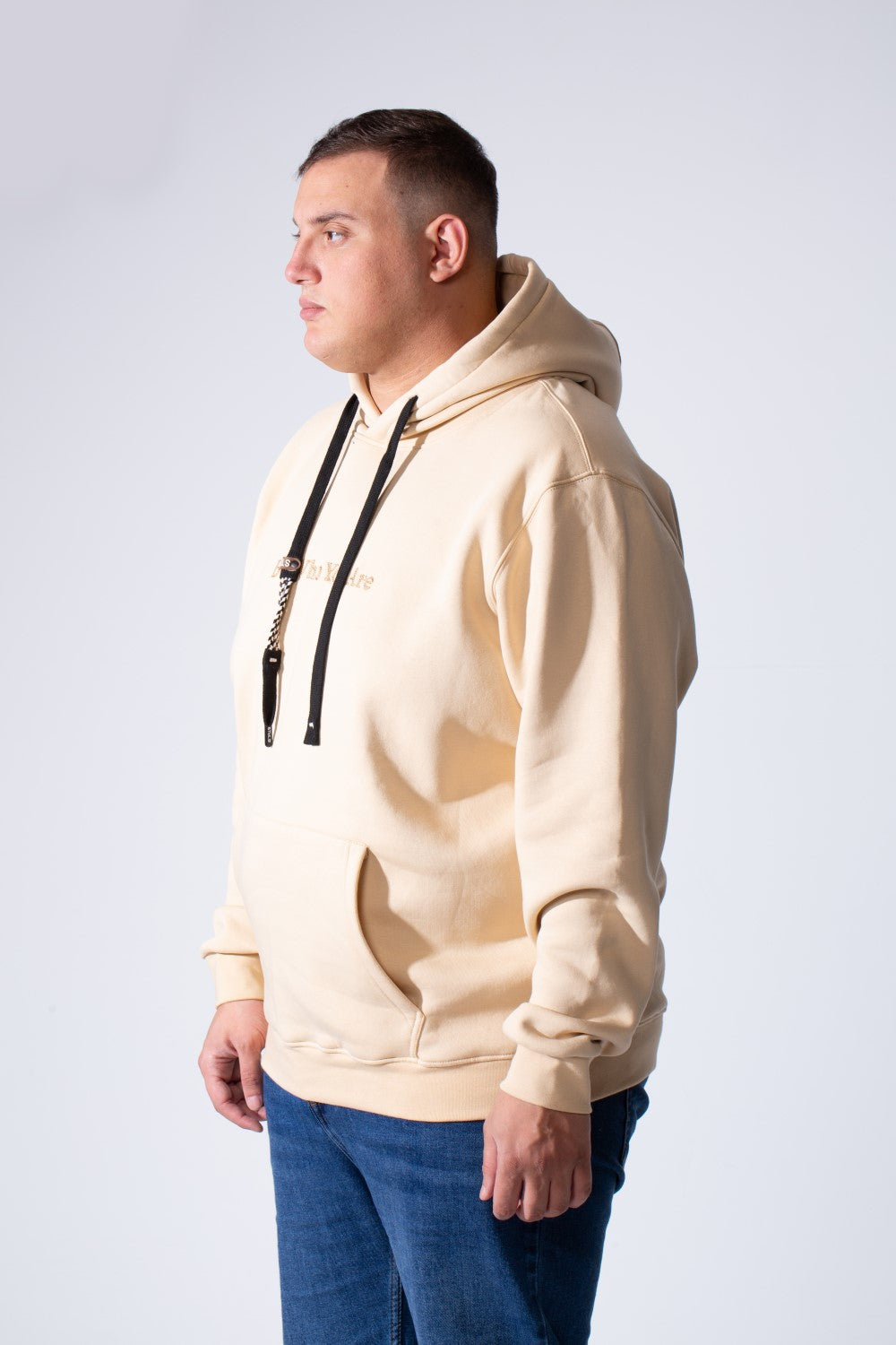 Men's Long Sleeves Textured Front Kangaroo Pocket Comfy Big Size Hooded Melton Sweatshirt