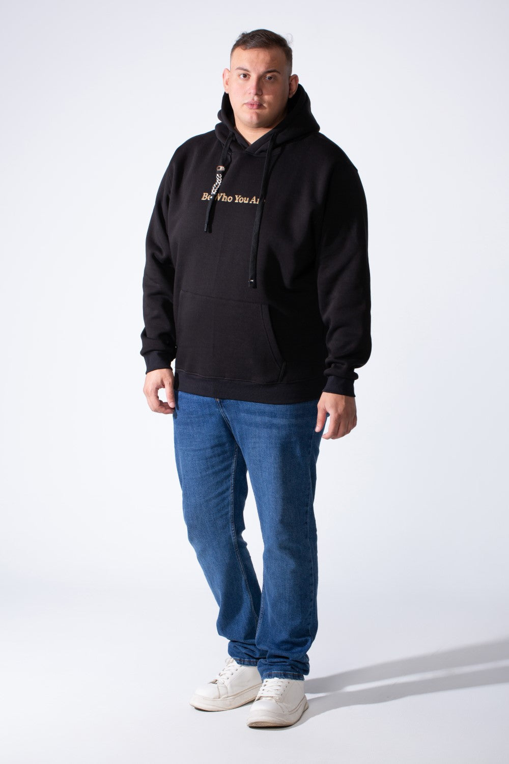 Men's Long Sleeves Textured Front Kangaroo Pocket Comfy Big Size Hooded Melton Sweatshirt
