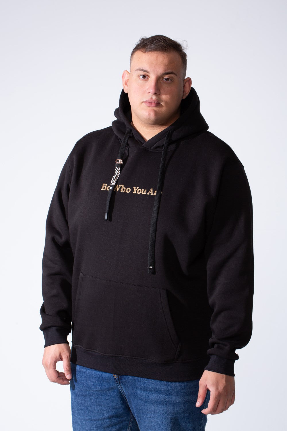 Men's Long Sleeves Textured Front Kangaroo Pocket Comfy Big Size Hooded Melton Sweatshirt