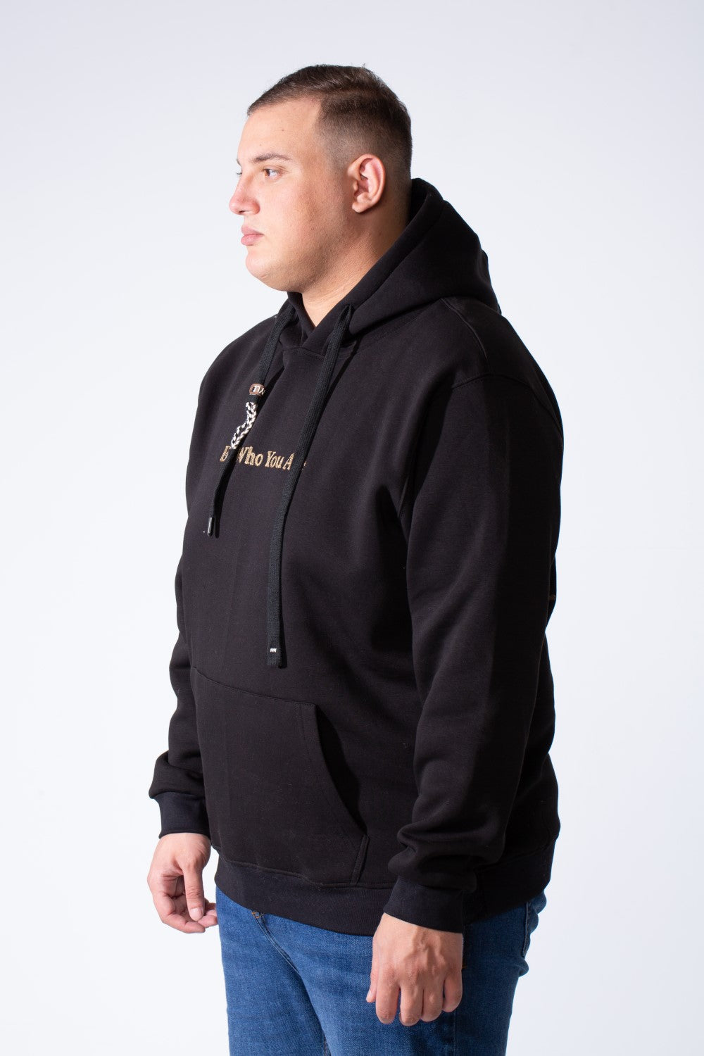Men's Long Sleeves Textured Front Kangaroo Pocket Comfy Big Size Hooded Melton Sweatshirt