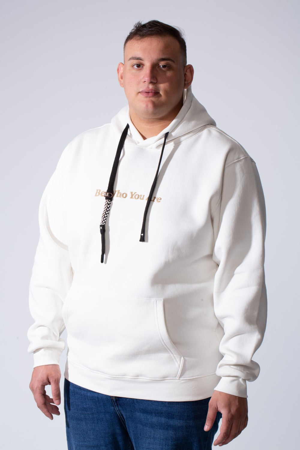 Men's Long Sleeves Textured Front Kangaroo Pocket Comfy Big Size Hooded Melton Sweatshirt