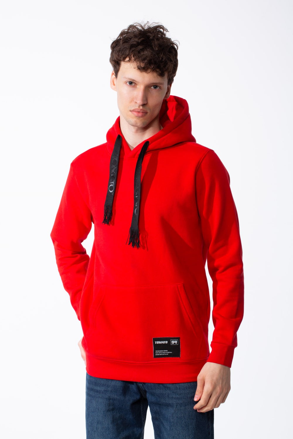 Men's Cross Over Hood Extra Wide Flat Drawstrings Set-In Sleeves Classic Kangaroo Pocket Ribbed Cuffs And Hem Sweatshirt