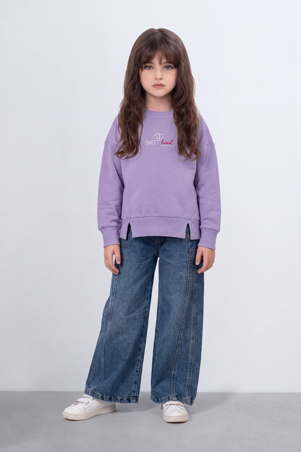 Girl's Tomato Store Relaxed Fit Melton Sweatshirt Sweet Heart Front A Back Graphic Drop Shoulder Side Slit