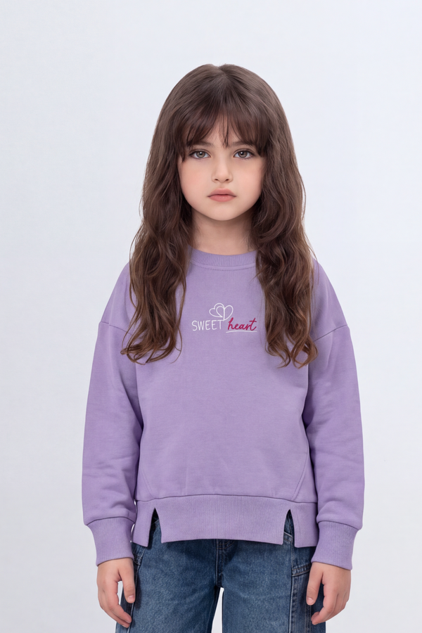 Girl's Tomato Store Relaxed Fit Melton Sweatshirt Sweet Heart Front A Back Graphic Drop Shoulder Side Slit