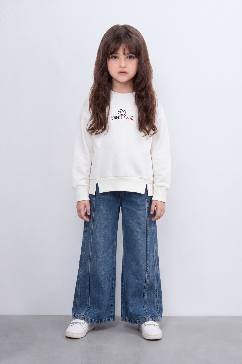 Girl's Tomato Store Relaxed Fit Melton Sweatshirt Sweet Heart Front A Back Graphic Drop Shoulder Side Slit