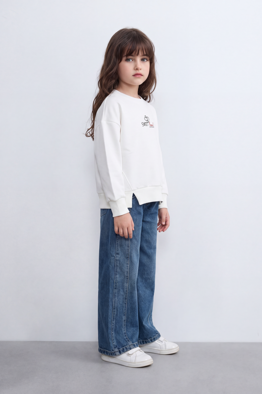 Girl's Tomato Store Relaxed Fit Melton Sweatshirt Sweet Heart Front A Back Graphic Drop Shoulder Side Slit
