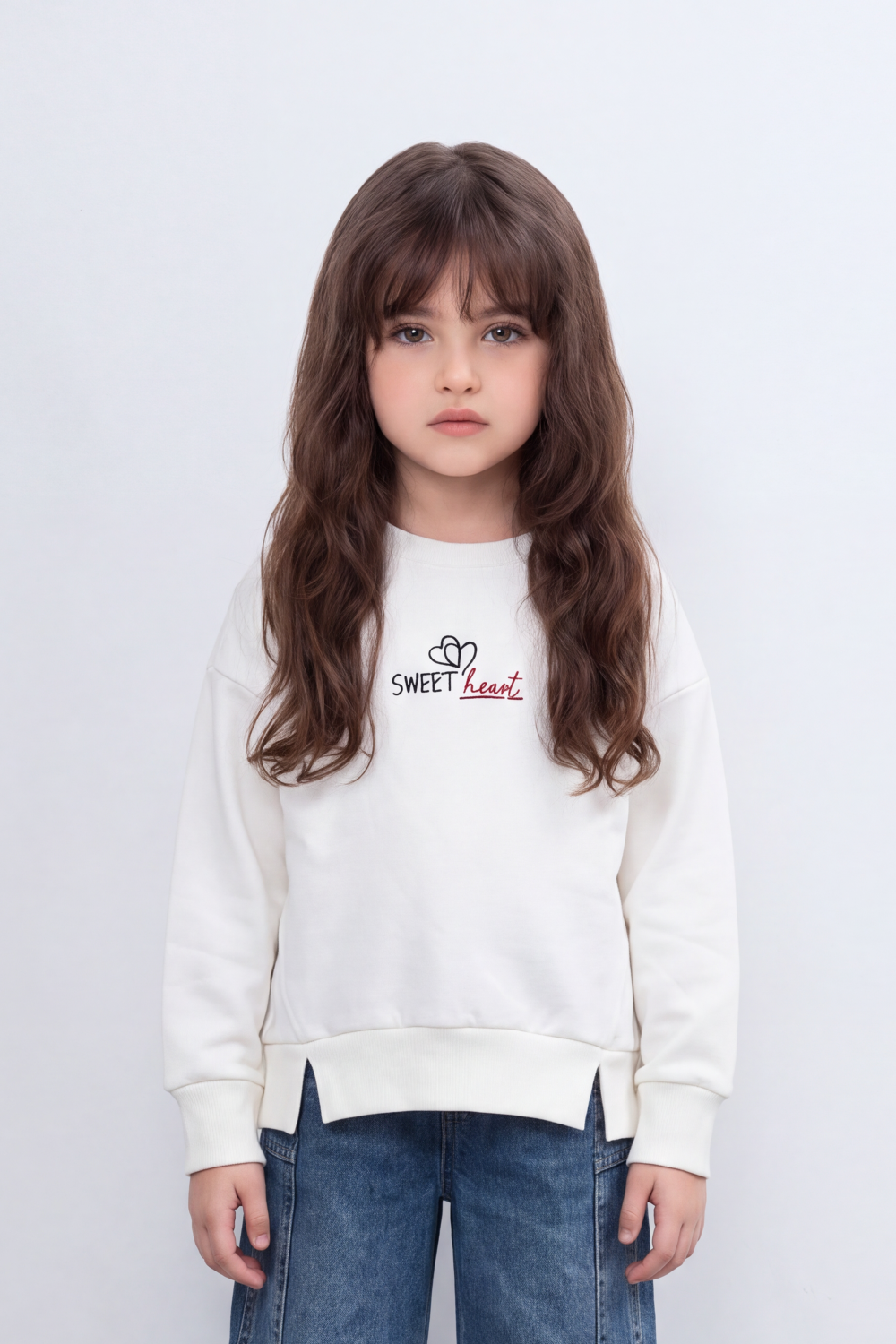 Girl's Tomato Store Relaxed Fit Melton Sweatshirt Sweet Heart Front A Back Graphic Drop Shoulder Side Slit