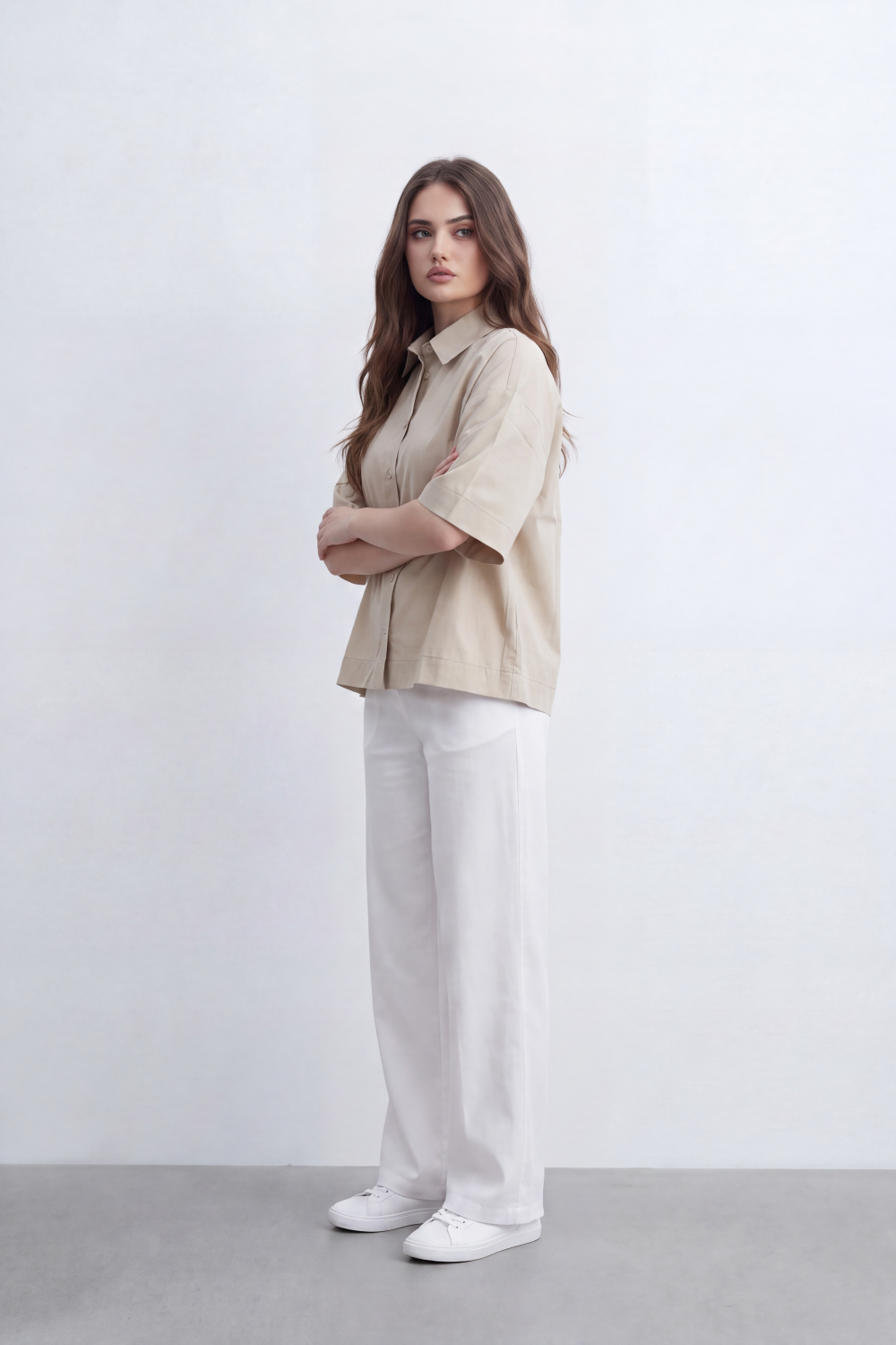 Women's Tomato Store Oversize Blouse Clean Button-Front Design Wide Short Sleeves