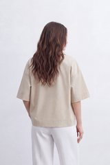 Women's Tomato Store Oversize Blouse Clean Button-Front Design Wide Short Sleeves