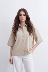 Women's Tomato Store Oversize Blouse Clean Button-Front Design Wide Short Sleeves