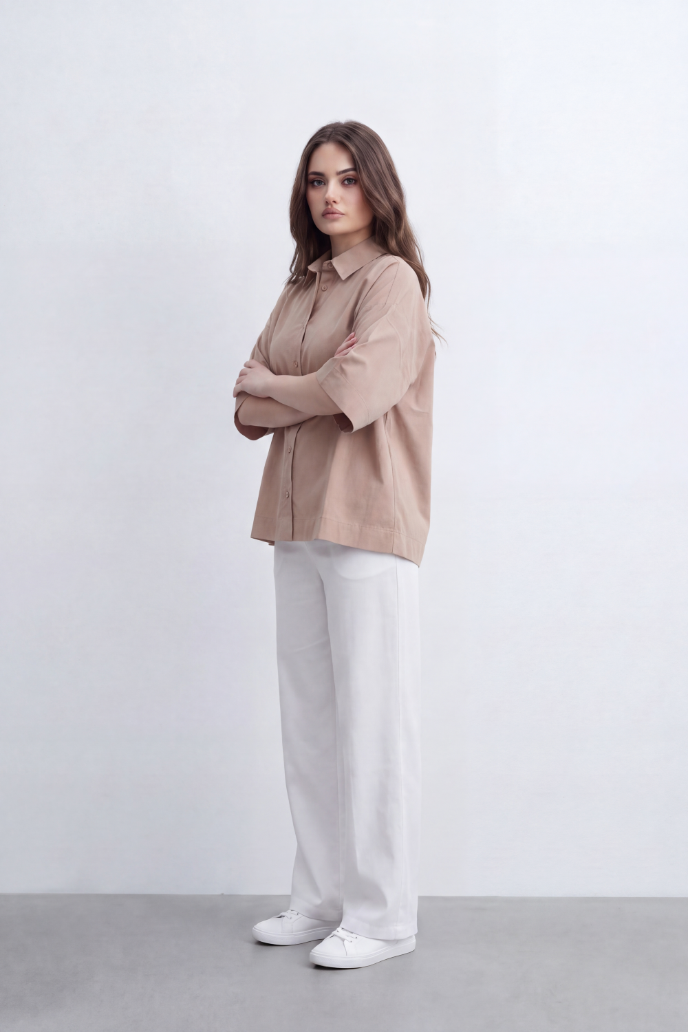 Women's Tomato Store Oversize Blouse Clean Button-Front Design Wide Short Sleeves