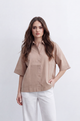 Women's Tomato Store Oversize Blouse Clean Button-Front Design Wide Short Sleeves