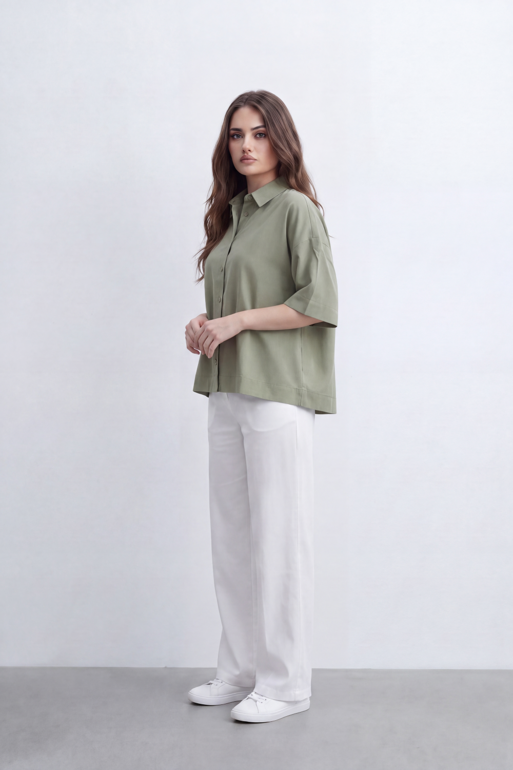 Women's Tomato Store Oversize Blouse Clean Button-Front Design Wide Short Sleeves