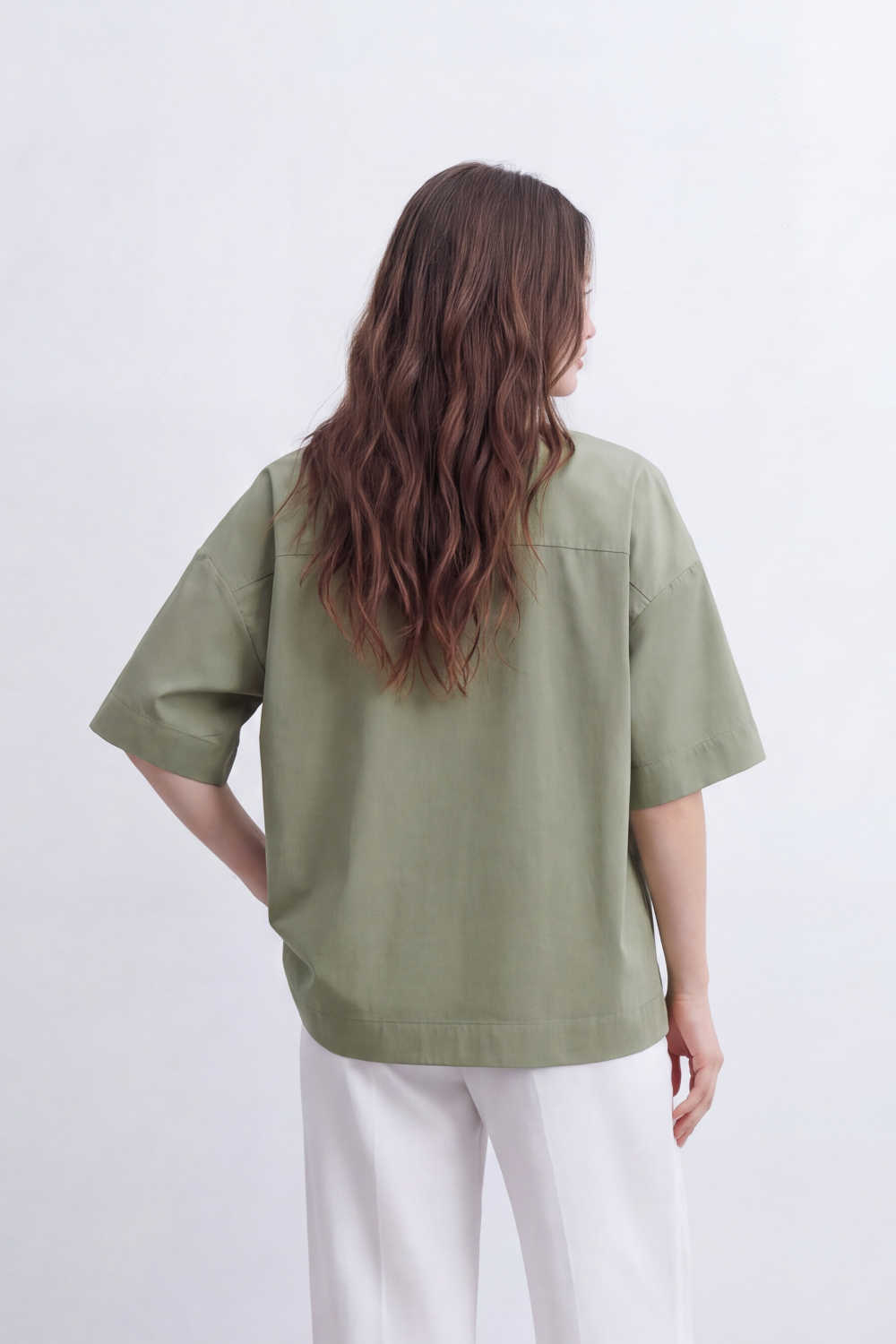 Women's Tomato Store Oversize Blouse Clean Button-Front Design Elbow-Length Wide Sleeves