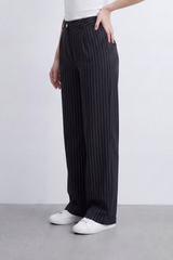 Women's Tomato Store Pinstripe Tailored Trousers High-Rise Waist Front Pleat Detail Oversize
