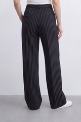 Women's Tomato Store Pinstripe Tailored Trousers High-Rise Waist Front Pleat Detail Oversize