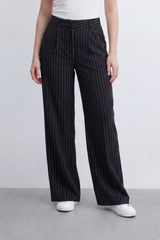 Women's Tomato Store Pinstripe Tailored Trousers High-Rise Waist Front Pleat Detail Oversize