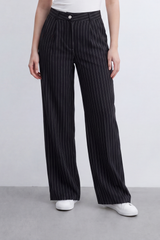 Women's Tomato Store Pinstripe Tailored Pants High-Rise Waist Front Pleat Detail Oversize