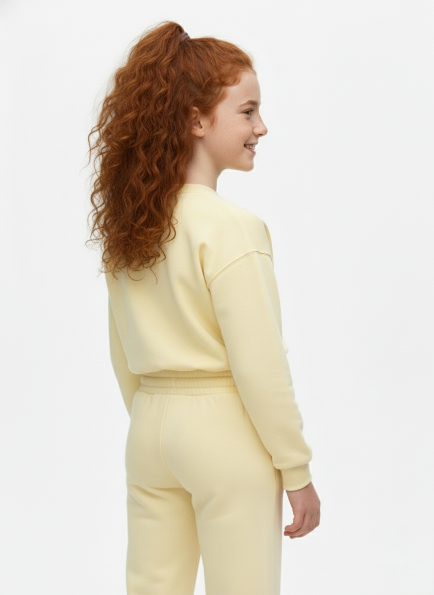 طقم بنات مكون من قطعتين قصير مع طبعة على الصدر وأكمام طويلة ملابس ميلتون