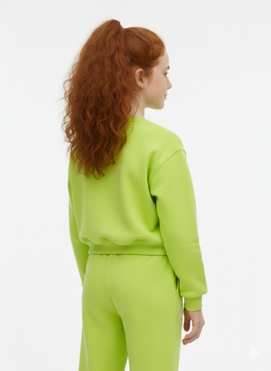 طقم بنات مكون من قطعتين قصير مع طبعة على الصدر وأكمام طويلة ملابس ميلتون