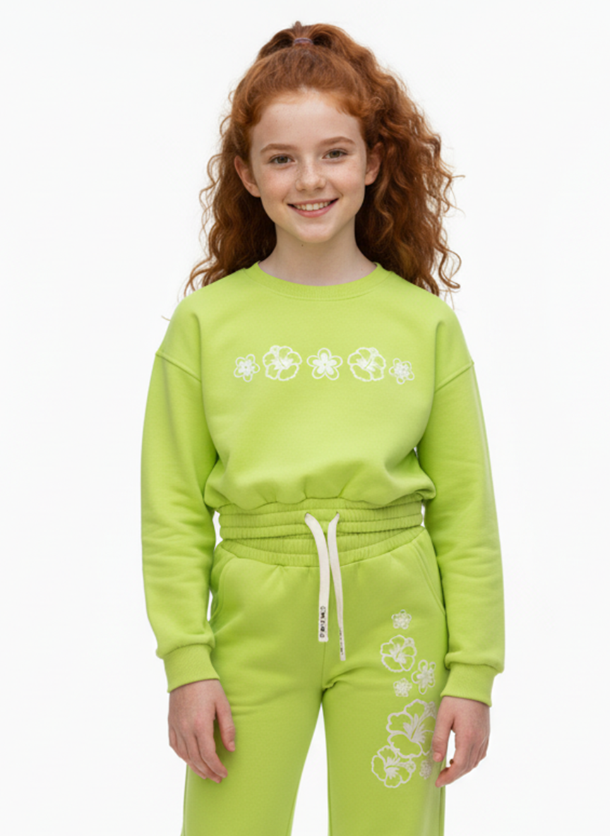 طقم بنات مكون من قطعتين قصير مع طبعة على الصدر وأكمام طويلة ملابس ميلتون