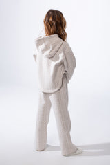 Girl's Tomato Store Textured Knit Melton Slim Fit Outfit Set Hooded Allover Cable-Inspired Pattern Trim