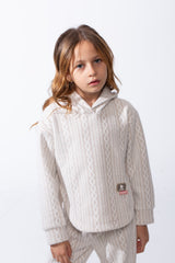 Girl's Tomato Store Textured Knit Melton Slim Fit Outfit Set Hooded Allover Cable-Inspired Pattern Trim