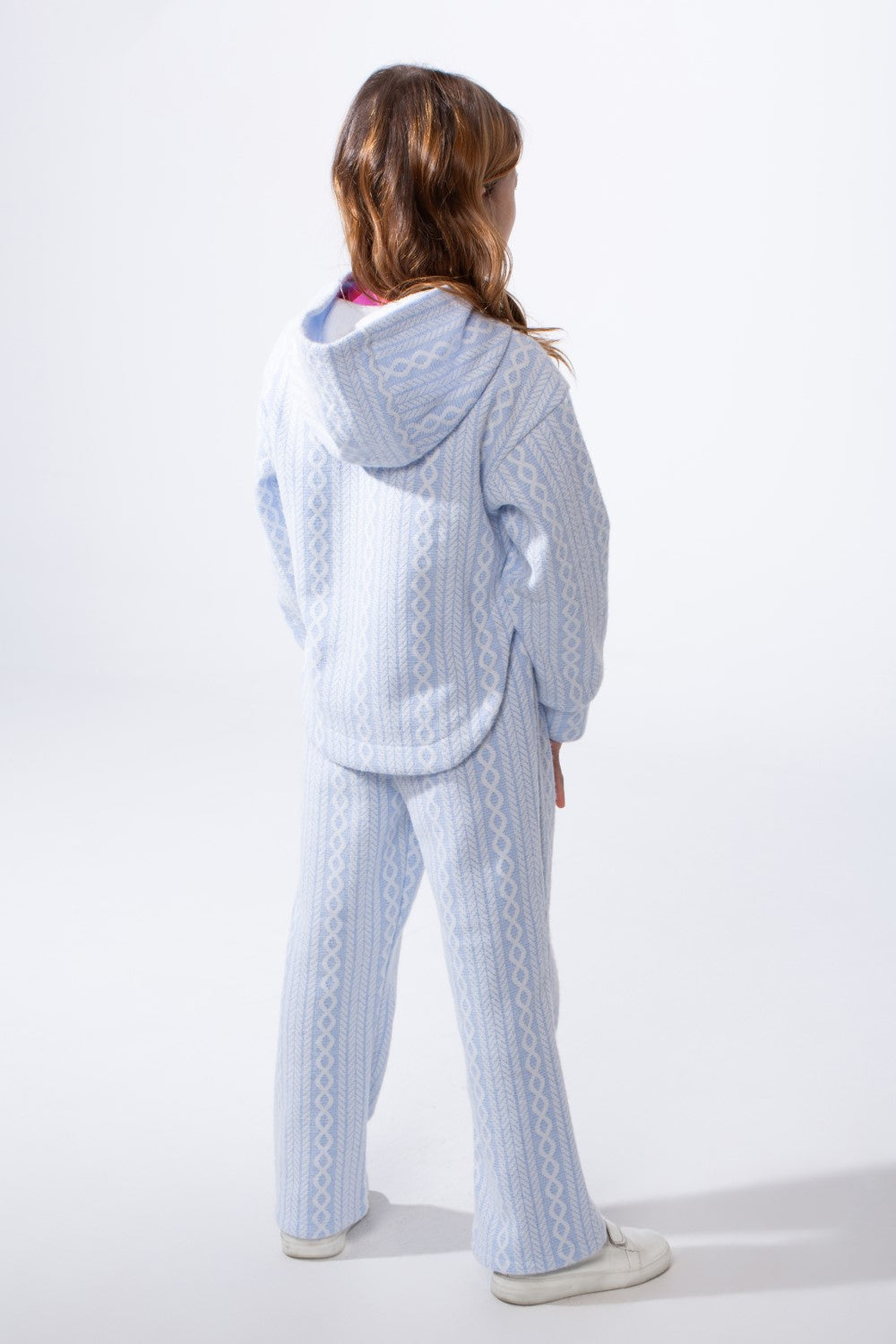 Girl's Tomato Store Textured Knit Melton Slim Fit Outfit Set Hooded Allover Cable-Inspired Pattern Trim