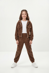 Girl's Two-Piece Set Trendy Coordinated Design Ribbed Corduroy Fabric Elasticated Cuffs Patch Print Slim Fit Outfit