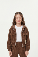 Girl's Two-Piece Set Trendy Coordinated Design Ribbed Corduroy Fabric Elasticated Cuffs Patch Print Slim Fit Outfit